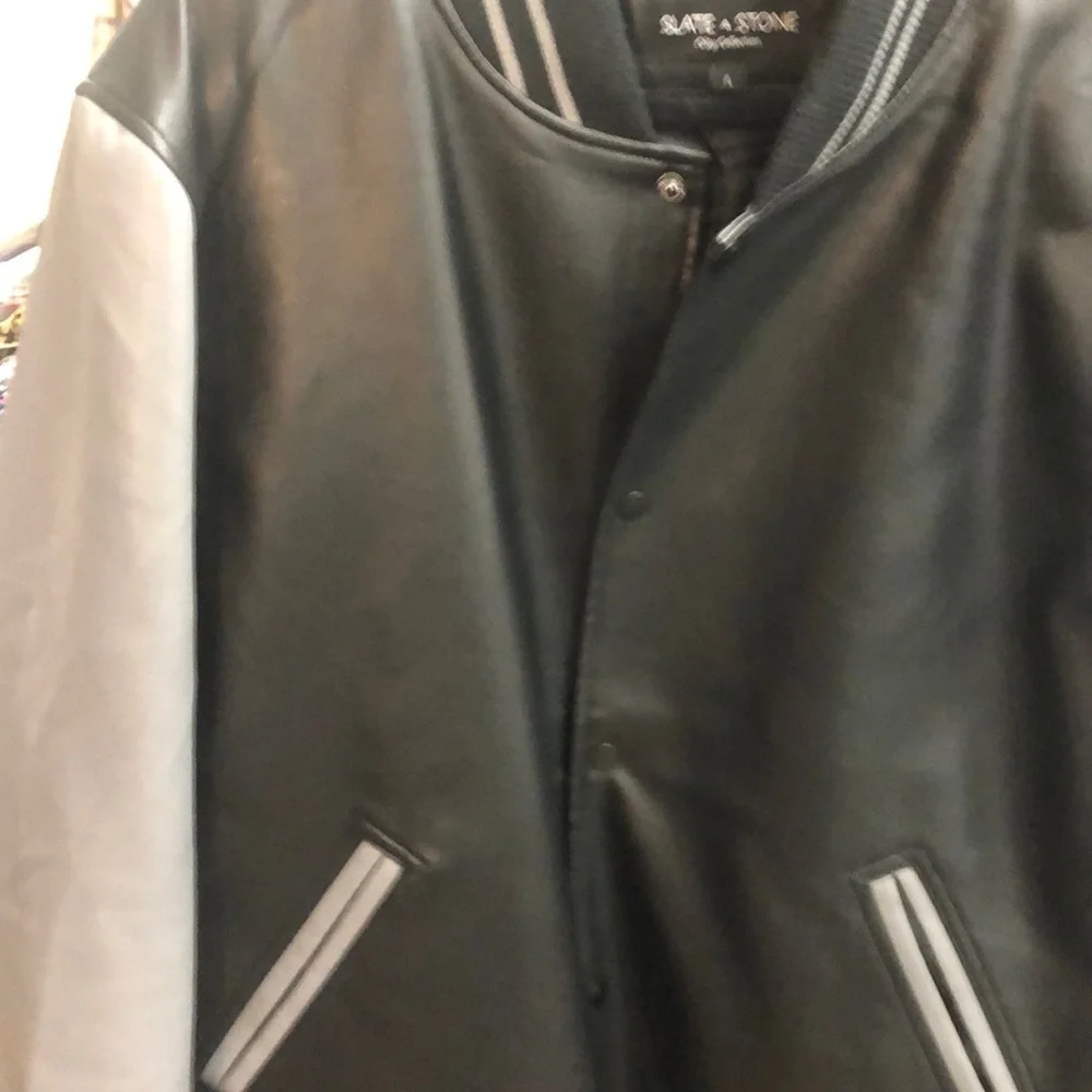 Slate and Stone Black and Gray Faux Leather Varsity Jacket - Picture 4 of 5